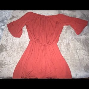 Brick colored short, off-shoulder romper